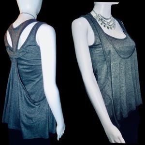 UNDERSTAR Women's Sleeveless Double-Layer Tiered Hem Tank Top Shirt Grey Sml USA